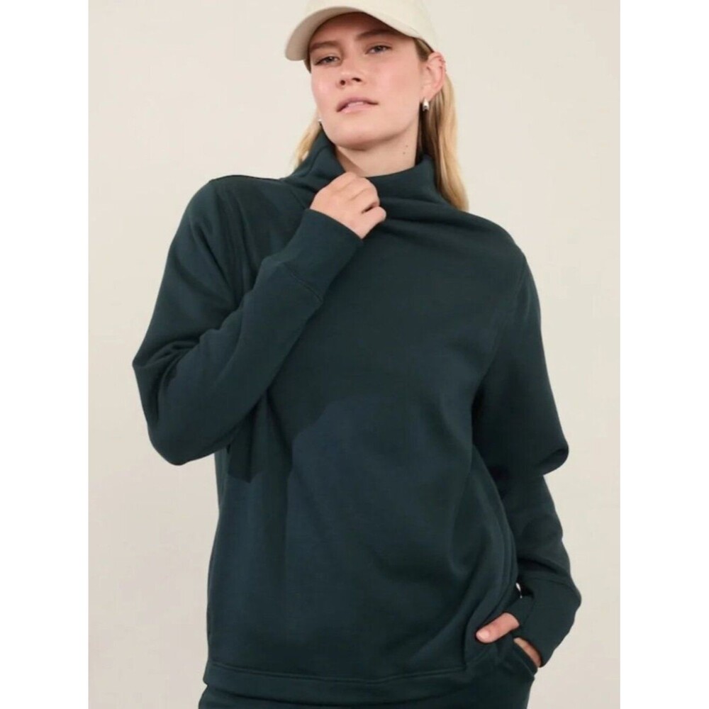 Athleta Cozy Karma Twist Neck Sweatshirt Cypress Green Size S NWT